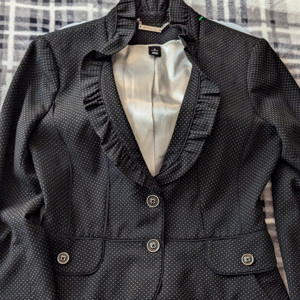 White Black Polka Dot Blazer